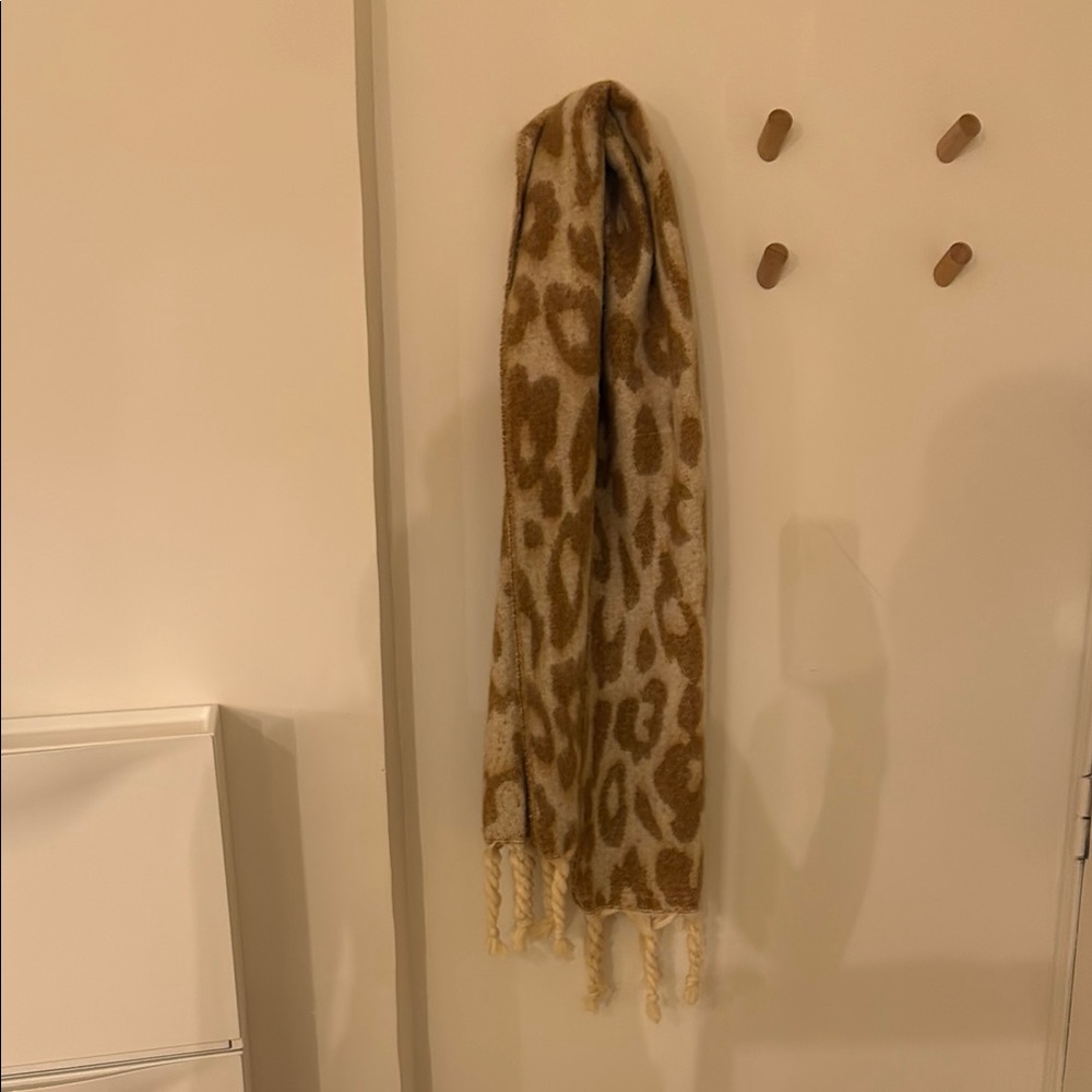 Urban Outfitters Brown and Cream Leopard Print Scarf with Fringes
